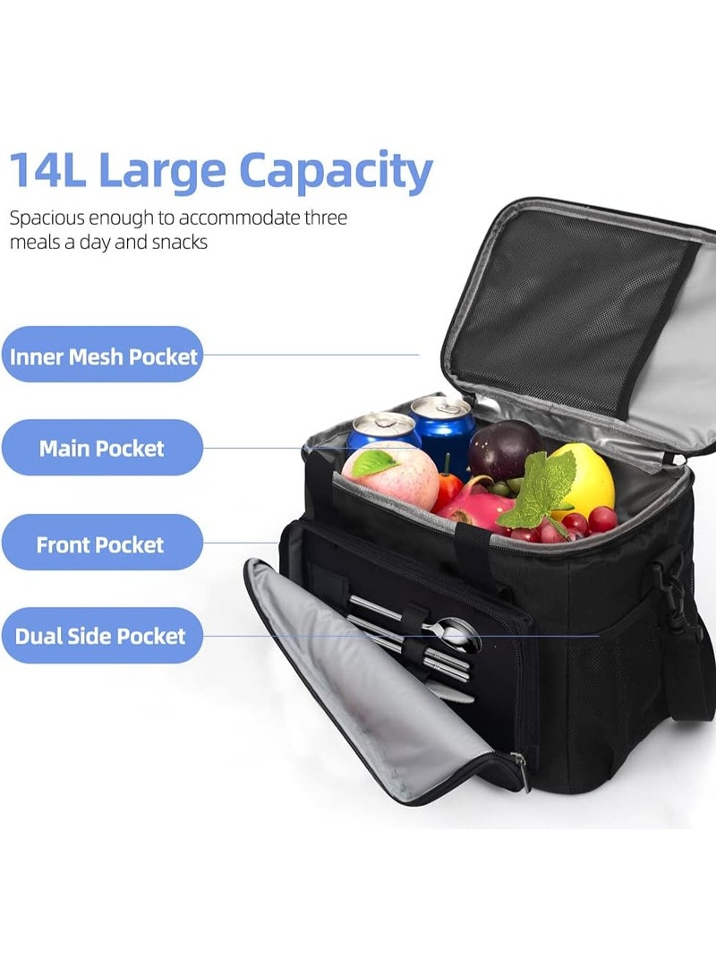 Lunch Bags for Women/Men, Insulated Lunch Bag for Work Office Picnic - Large Lunch Cooler Bag Leakproof Lunch Box with Adjustable Shoulder Strap for Adults - Black(13L) - Image 3